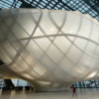 A view of the new Rome Congress Center nicknamed "The Cloud", Tuesday, July 19, 2016, during a presentation to the press. The congress center by Italian architect Massimiliano Fuksas, which includes an hotel, is scheduled open in October. (AP Photo/Domenico Stinellis)